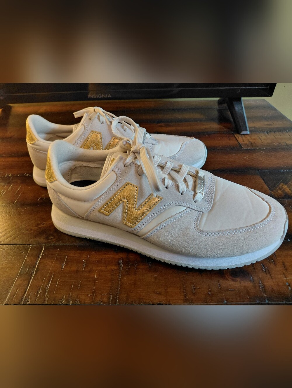 New Balance Ivory Sneakers with Gold 'N' Logo